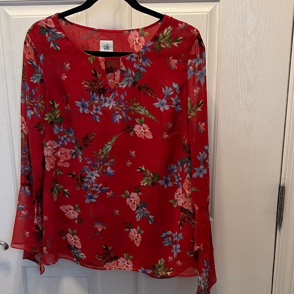 CAbi Red and Blue Floral Blouse